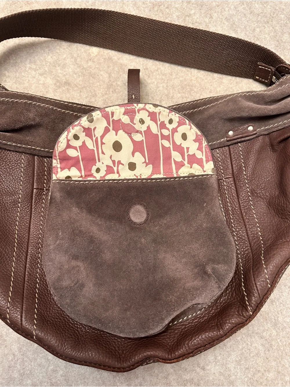 Fossil Vintage Y2K Brown Leather Suede Hobo Shoulder Bag Purse